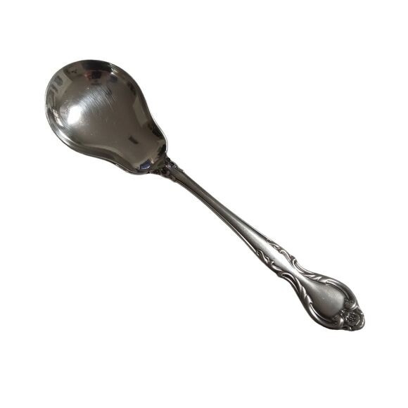 Vintage 70s Lyons Queen Fancy Sugar Spoon Stainless Steel 6" Satin Black Accent - Picture 10 of 12